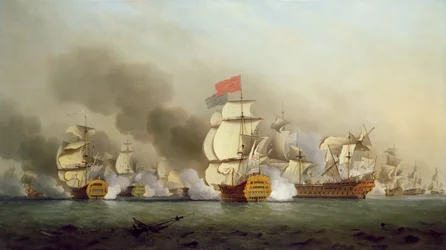 Viceadmiral Sir George Ansons (1697-1762) Victory off Cape Finisterre, 1749 olie på lærred)